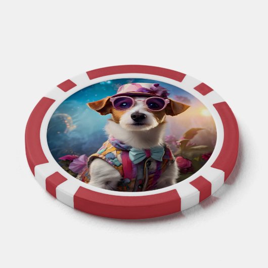 Jack Russell, rosa Brille und rosa Hut Pokerchips (Einzeln)