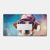 Jack Russell, rosa Brille und rosa Hut Schreibtischunterlage (Tastatur & Maus)