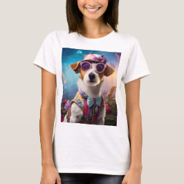 Jack Russell, rosa Brille und rosa Hut T-Shirt