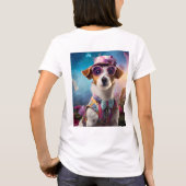 Jack Russell, rosa Brille und rosa Hut T-Shirt (Rückseite)