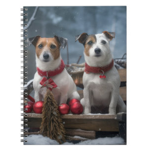 Jack Russell Schneebedeckter Schlitten Weihnachtsd Notizblock