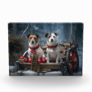 Jack Russell Schneeschanze Weihnachtsdekoration  Fotoblock