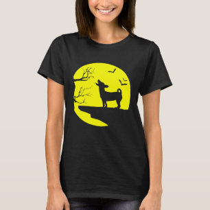 Jack Russell Silhouette in Vollmond-Hundebatten un T-Shirt
