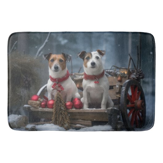 Jack Russell Snowy Sleigh Weihnachtsdekor Badematte (Vorderseite)