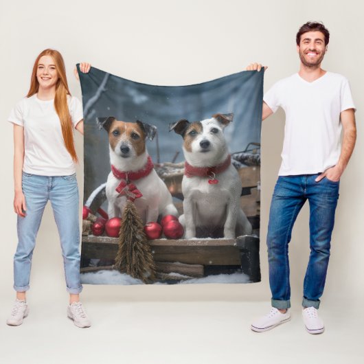 Jack Russell Snowy Sleigh Weihnachtsdekor Fleecedecke (Beispiel)
