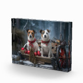 Jack Russell Snowy Sleigh Weihnachtsdekor Fotoblock (Rechts)