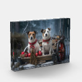 Jack Russell Snowy Sleigh Weihnachtsdekor Fotoblock (Links)