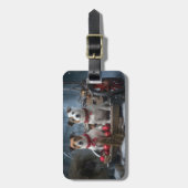 Jack Russell Snowy Sleigh Weihnachtsdekor Gepäckanhänger (Vorderseite vertikal)