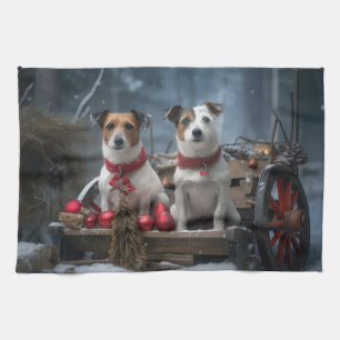 Jack Russell Snowy Sleigh Weihnachtsdekor Geschirrtuch