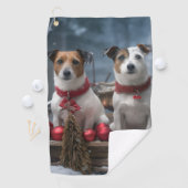 Jack Russell Snowy Sleigh Weihnachtsdekor Golfhandtuch (Insitu)