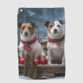 Jack Russell Snowy Sleigh Weihnachtsdekor Golfhandtuch (Vorderseite)