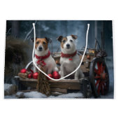 Jack Russell Snowy Sleigh Weihnachtsdekor Große Geschenktüte (Vorderseite)