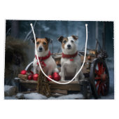 Jack Russell Snowy Sleigh Weihnachtsdekor Große Geschenktüte (Rückseite)