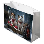 Jack Russell Snowy Sleigh Weihnachtsdekor Große Geschenktüte (Rückseite Schrägansicht)