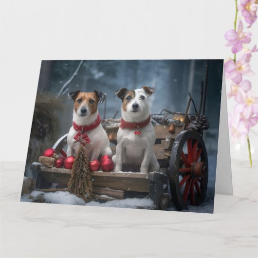 Jack Russell Snowy Sleigh Weihnachtsdekor Karte (Orchidee)