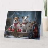 Jack Russell Snowy Sleigh Weihnachtsdekor Karte (Vorderseite)