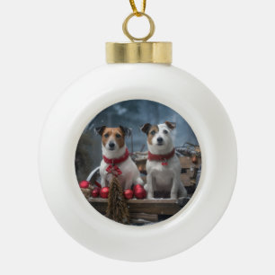 Jack Russell Snowy Sleigh Weihnachtsdekor Keramik Kugel-Ornament