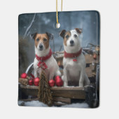 Jack Russell Snowy Sleigh Weihnachtsdekor Keramikornament (Links)