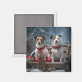 Jack Russell Snowy Sleigh Weihnachtsdekor Magnet (Vorderseite/Rückseite)