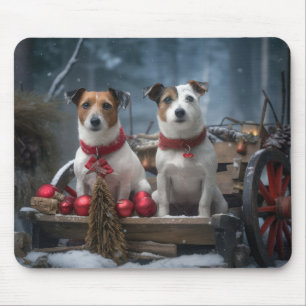 Jack Russell Snowy Sleigh Weihnachtsdekor Mousepad