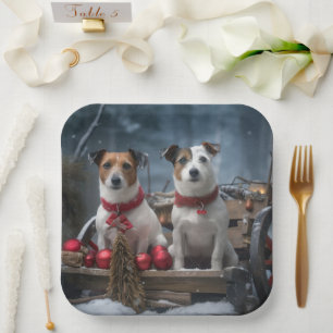 Jack Russell Snowy Sleigh Weihnachtsdekor Pappteller