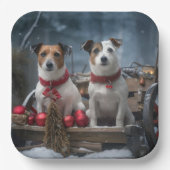 Jack Russell Snowy Sleigh Weihnachtsdekor Pappteller (Vorderseite)