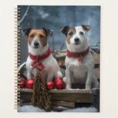Jack Russell Snowy Sleigh Weihnachtsdekor Planer (Vorderseite)
