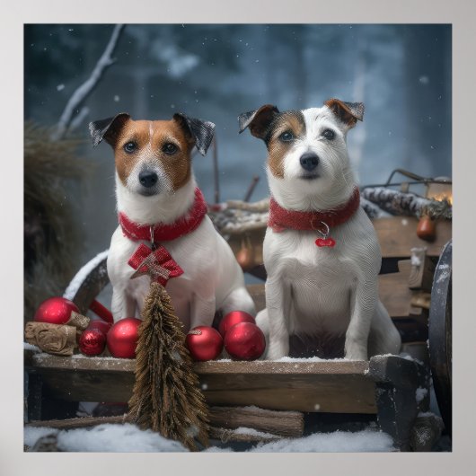 Jack Russell Snowy Sleigh Weihnachtsdekor Poster (Vorne)