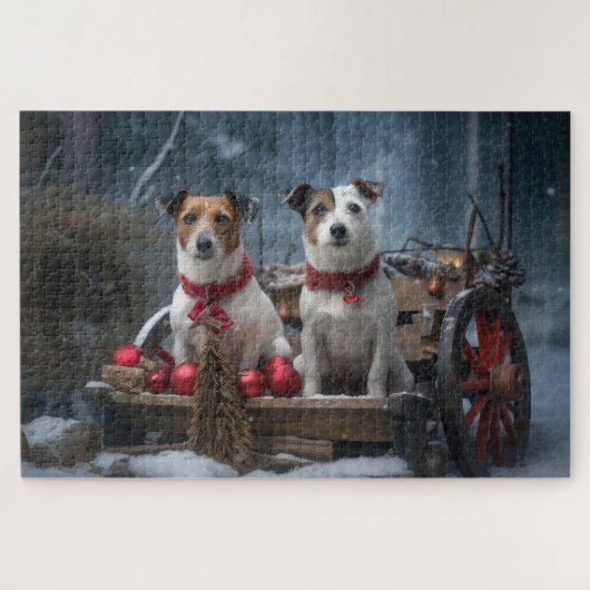 Jack Russell Snowy Sleigh Weihnachtsdekor Puzzle (Horizontal)