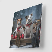 Jack Russell Snowy Sleigh Weihnachtsdekor Quadratische Wanduhr (Winkel)