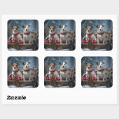 Jack Russell Snowy Sleigh Weihnachtsdekor Quadratischer Aufkleber (Blatt)