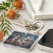 Jack Russell Snowy Sleigh Weihnachtsdekor Schlüsselanhänger (Vorderseite rechts)