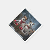 Jack Russell Snowy Sleigh Weihnachtsdekor Serviette (Ecke)
