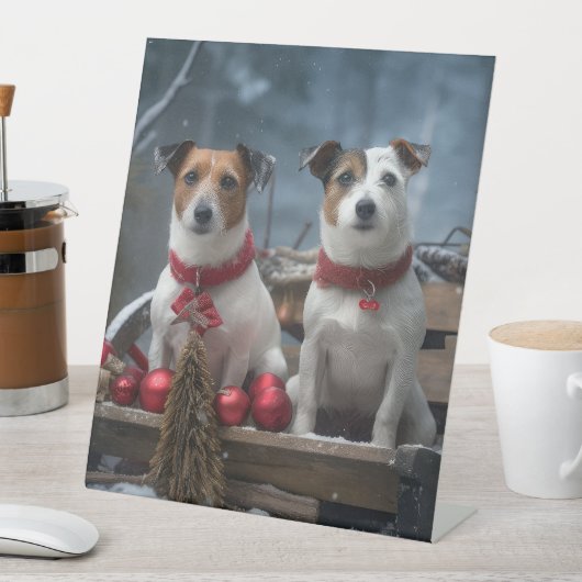 Jack Russell Snowy Sleigh Weihnachtsdekor Sockelschild (In Situ)