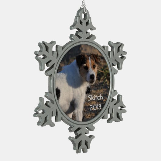Jack-Russell-Terrier-Andenken-Verzierung Schneeflocken Zinn-Ornament (Links)