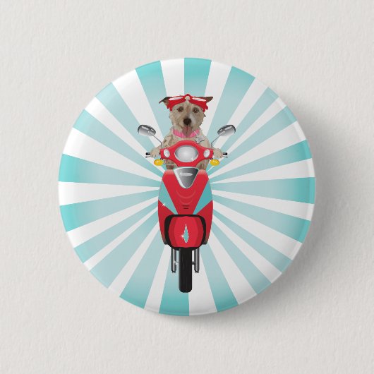 Jack-Russell-Terrier auf rotem Moped Button (Vorderseite)