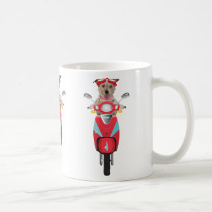 Jack-Russell-Terrier auf roter Moped-Tasse Kaffeetasse