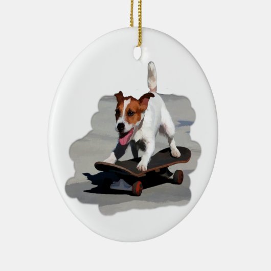Jack-Russell-Terrier auf Skateboard Keramikornament (Rechts)