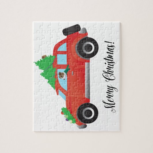 Jack Russell Terrier Autofahren Weihnachtswagen Puzzle (Vertikal)