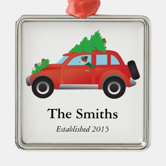 Jack Russell Terrier Autofahren Weihnachtswagen Silbernes Ornament (Vorne)