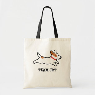 Jack-Russell-Terrier-Cartoon-Hund mit Tragetasche
