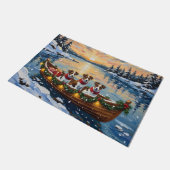 Jack Russell Terrier Christmas Boat Holiday Fußmatte (Schrägansicht)