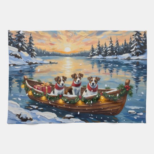 Jack Russell Terrier Christmas Boat Holiday Geschirrtuch (Horizontal)