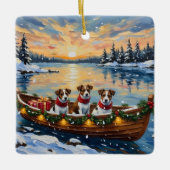 Jack Russell Terrier Christmas Boat Holiday Keramikornament (Vorderseite)