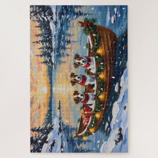 Jack Russell Terrier Christmas Boat Holiday Puzzle (Vertikal)