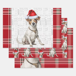 Jack Russell Terrier Christmas Dog Red Kariert Geschenkpapier Set