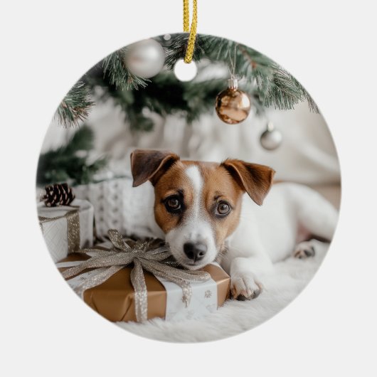 Jack Russell Terrier Christmas Keramik Ornament (Vorne)