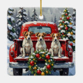 Jack Russell Terrier Christmas Red Truck Holiday Keramikornament (Rückseite)