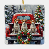 Jack Russell Terrier Christmas Red Truck Holiday Keramikornament (Vorderseite)