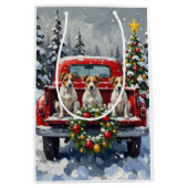 Jack Russell Terrier Christmas Red Truck Holiday Mittlere Geschenktüte (Vorderseite)